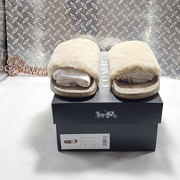 🐨COACH🐨ULLA SHEARLING SLIDE COMFORTABLE COLORWAY IVORY LADIES 8 NWB📦ELEGANT - Picture 4 of 16